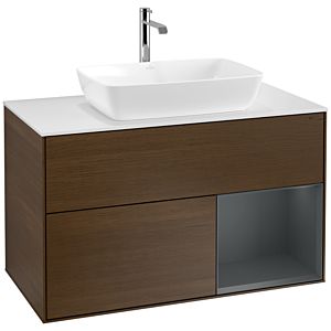 Villeroy et Boch Finion Villeroy et Boch F781HGGN 100cm, plaque de finition blanc mat, étagères laqué mat minuit, placage noyer