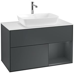 Villeroy und Boch Finion Waschtischunterschrank F781HGHG 100cm, Abdeckplatte white matt, Regale Midnight matt lacquer, Midnight Blue Matt Lacquer