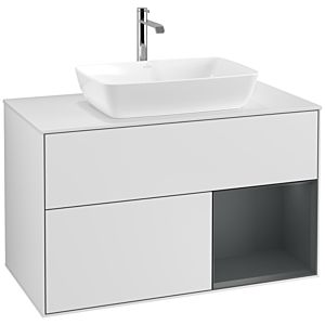 Villeroy und Boch Finion Waschtischunterschrank F781HGMT 100cm, Abdeckplatte white matt, Regale Midnight matt lacquer, White matt lacquer