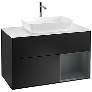 Villeroy et Boch Finion Villeroy et Boch F781HGPD 100cm, plaque de recouvrement blanc mat, étagères laqué mat Midnight, laqué noir mat