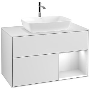 Villeroy und Boch Finion Waschtischunterschrank F781MTMT 100cm, Abdeckplatte white matt, Regale White matt lacquer, White matt lacquer