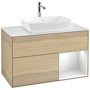 Villeroy und Boch Finion Waschtischunterschrank F781MTPC 100cm, Abdeckplatte white matt, Regale White matt lacquer, Oak Veneer