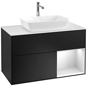Villeroy und Boch Finion Waschtischunterschrank F781MTPD 100cm, Abdeckplatte white matt, Regale White matt lacquer, Black matt lacquer