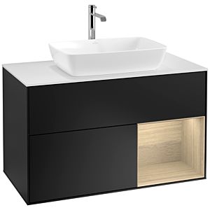 Villeroy et Boch Finion Villeroy et Boch F781PCPD 100cm, plaque de finition blanc mat, étagères Oak Veneer , laqué noir mat