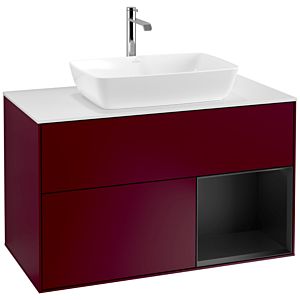 Villeroy et Boch Finion Villeroy et Boch F781PDHB 100cm, plaque de recouvrement blanc mat, étagères laqué noir mat, Peony Matt