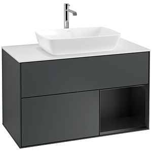 Villeroy und Boch Finion Waschtischunterschrank F781PDHG 100cm, Abdeckplatte white matt, Regale Black matt lacquer, Midnight Blue Matt Lacquer