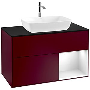 Villeroy et Boch Finion Villeroy et Boch F782GFHB 100cm, plaque de recouvrement noir mat, étagères Laque blanche brillante, Peony Matt