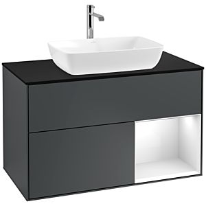 Villeroy und Boch Finion Waschtischunterschrank F782GFHG 100cm, Abdeckplatte black matt, Regale Glossy white lacquer, Midnight Blue Matt Lacquer