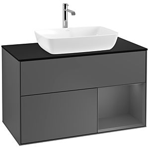 Villeroy und Boch Finion Waschtischunterschrank F782GKGK 100cm, Abdeckplatte black matt, Regale Anthracite matt lacquer, Anthracite matt