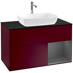 Villeroy und Boch Finion Waschtischunterschrank F782GKHB 100cm, Abdeckplatte black matt, Regale Anthracite matt lacquer, Peony Matt