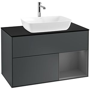 Villeroy und Boch Finion Waschtischunterschrank F782GKHG 100cm, Abdeckplatte black matt, Regale Anthracite matt lacquer, Midnight Blue Matt Lacquer