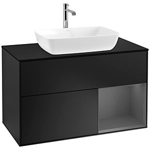 Villeroy und Boch Finion Waschtischunterschrank F782GKPD 100cm, Abdeckplatte black matt, Regale Anthracite matt lacquer, Black matt lacquer