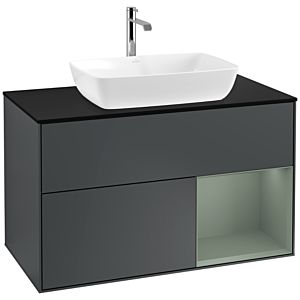 Villeroy et Boch Finion Villeroy et Boch F782GMHG 100cm, couvercle noir mat, étagères olive laqué mat, Midnight Blue Matt Lacquer
