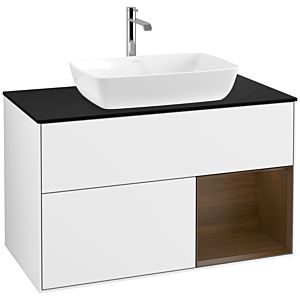 Villeroy and Boch Finion Villeroy and Boch Finion F782GNGF 100cm, cover plate black matt, shelves Walnut Veneer , glossy white lacquer
