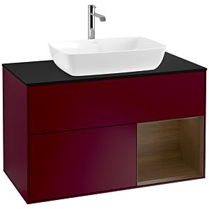 Villeroy et Boch Finion Villeroy et Boch F782GNHB 100cm, plaque de finition noir mat, étagères Walnut Veneer , Peony Matt