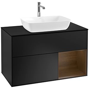 Villeroy et Boch Finion Villeroy et Boch F782GNPD 100cm, plaque de finition noir mat, étagères Walnut Veneer , laqué noir mat
