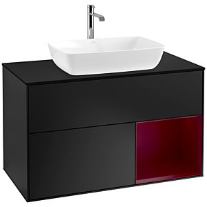 Villeroy und Boch Finion Waschtischunterschrank F782HBPD 100cm, Abdeckplatte black matt, Regale Peony matt lacquer, Black matt lacquer