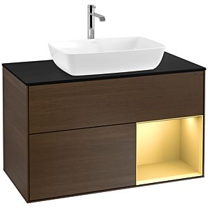 Villeroy and Boch Finion Villeroy and Boch Finion F782HFGN 100cm, cover plate black matt, shelves gold matt lacquer, walnut veneer