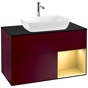 Villeroy und Boch Finion Waschtischunterschrank F782HFHB 100cm, Abdeckplatte black matt, Regale Gold matt lacquer, Peony Matt