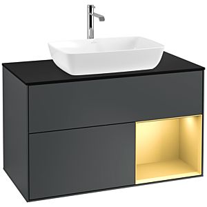 Villeroy et Boch Finion Villeroy et Boch F782HFHG 100cm, plaque de recouvrement noir mat, étagères laqué mat or, Midnight Blue Matt Lacquer