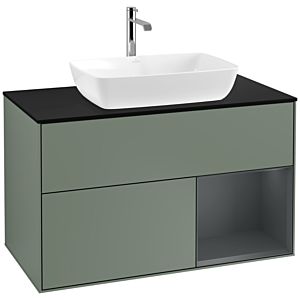 Villeroy et Boch Finion Villeroy et Boch F782HGGM 100cm, plaque de finition noir mat, étagères laqué mat minuit, Olive Matt Lacquer
