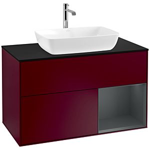 Villeroy et Boch Finion Villeroy et Boch F782HGHB 100cm, plaque de recouvrement noir mat, étagères laqué mat Midnight, Peony Matt