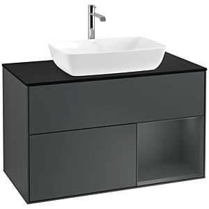 Villeroy und Boch Finion Waschtischunterschrank F782HGHG 100cm, Abdeckplatte black matt, Regale Midnight matt lacquer, Midnight Blue Matt Lacquer