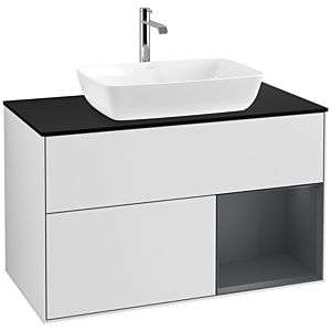 Villeroy und Boch Finion Waschtischunterschrank F782HGMT 100cm, Abdeckplatte black matt, Regale Midnight matt lacquer, White matt lacquer