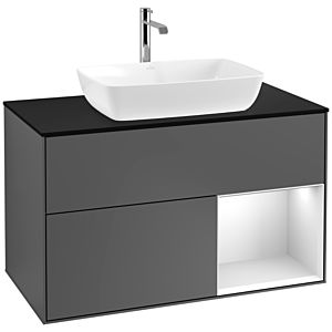 Villeroy et Boch Finion Villeroy et Boch F782MTGK 100cm, plaque de recouvrement noir mat, étagères laqué blanc mat, anthracite mat