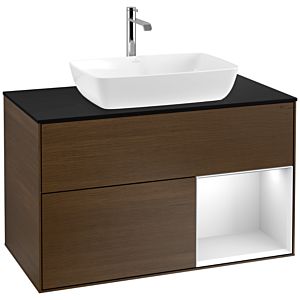 Villeroy and Boch Finion Villeroy and Boch Finion F782MTGN 100cm, cover plate black matt, shelves white matt lacquer, walnut veneer