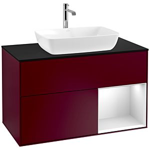 Villeroy et Boch Finion Villeroy et Boch F782MTHB 100cm, plaque de recouvrement noire mate, étagères laquées blanc mat, Peony Matt