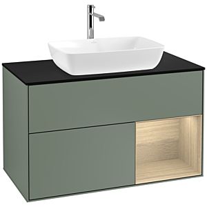 Villeroy et Boch Finion Villeroy et Boch F782PCGM 100cm, plaque de recouvrement noir mat, étagères Oak Veneer , Olive Matt Lacquer