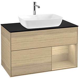 Villeroy und Boch Finion Waschtischunterschrank F782PCPC 100cm, Abdeckplatte black matt, Regale Oak Veneer, Oak Veneer