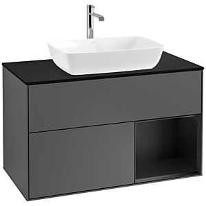 Villeroy und Boch Finion Waschtischunterschrank F782PDGK 100cm, Abdeckplatte black matt, Regale Black matt lacquer, Anthracite matt