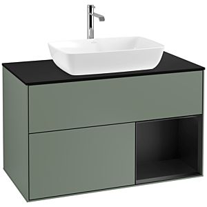 Villeroy und Boch Finion Waschtischunterschrank F782PDGM 100cm, Abdeckplatte black matt, Regale Black matt lacquer, Olive Matt Lacquer