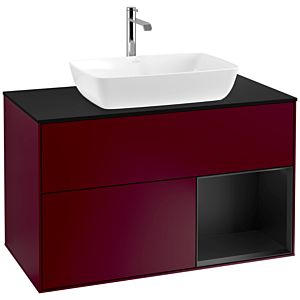 Villeroy und Boch Finion Waschtischunterschrank F782PDHB 100cm, Abdeckplatte black matt, Regale Black matt lacquer, Peony Matt
