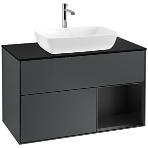 Villeroy und Boch Finion Waschtischunterschrank F782PDHG 100cm, Abdeckplatte black matt, Regale Black matt lacquer, Midnight Blue Matt Lacquer