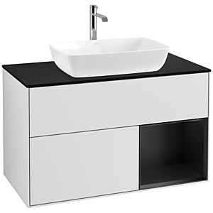 Villeroy et Boch Finion Villeroy et Boch F782PDMT 100cm, plaque de recouvrement noire mate, étagères laquées noir mat, laqué blanc mat