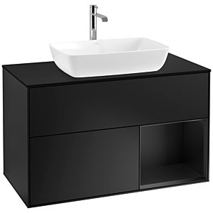 Villeroy und Boch Finion Waschtischunterschrank F782PDPD 100cm, Abdeckplatte black matt, Regale Black matt lacquer, Black matt lacquer