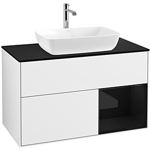 Villeroy und Boch Finion Waschtischunterschrank F782PHGF 100cm, Abdeckplatte black matt, Regale Glossy black lacquer, Glossy white lacquer