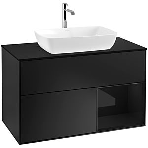 Villeroy und Boch Finion Waschtischunterschrank F782PHPD 100cm, Abdeckplatte black matt, Regale Glossy black lacquer, Black matt lacquer