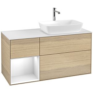 Villeroy und Boch Finion Waschtischunterschrank F801GFPC 120cm, Abdeckplatte white matt, Regale Glossy white lacquer, Oak Veneer