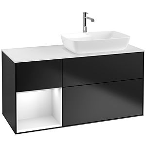 Villeroy und Boch Finion Waschtischunterschrank F801GFPD 120cm, Abdeckplatte white matt, Regale Glossy white lacquer, Black matt lacquer