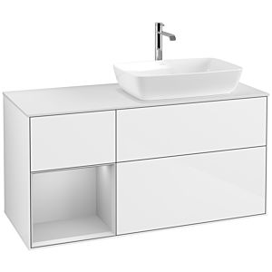 Villeroy und Boch Finion Waschtischunterschrank F801GJGF 120cm, Abdeckplatte white matt, Regale Light grey matt lacquer, Glossy white lacquer