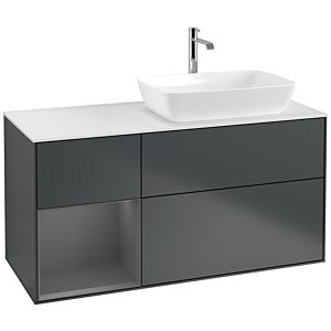 Villeroy und Boch Finion Waschtischunterschrank F801GKHG 120cm, Abdeckplatte white matt, Regale Anthracite matt lacquer, Midnight Blue Matt Lacquer