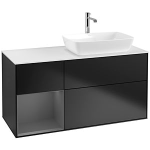 Villeroy und Boch Finion Waschtischunterschrank F801GKPD 120cm, Abdeckplatte white matt, Regale Anthracite matt lacquer, Black matt lacquer