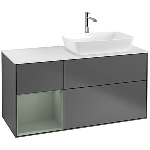 Villeroy und Boch Finion Waschtischunterschrank F801GMGK 120cm, Abdeckplatte white matt, Regale Olive matt lacquer, Anthracite matt