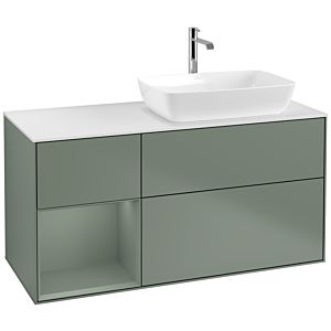 Villeroy und Boch Finion Waschtischunterschrank F801GMGM 120cm, Abdeckplatte white matt, Regale Olive matt lacquer, Olive Matt Lacquer
