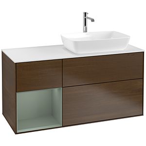 Villeroy et Boch Finion Villeroy et Boch F801GMGN 120cm, plaque de recouvrement blanc mat, étagères laqué olive mat, placage noyer