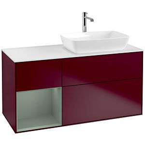 Villeroy et Boch Finion Villeroy et Boch F801GMHB 120cm, plaque de recouvrement blanc mat, étagères laqué olive mat, Peony Matt